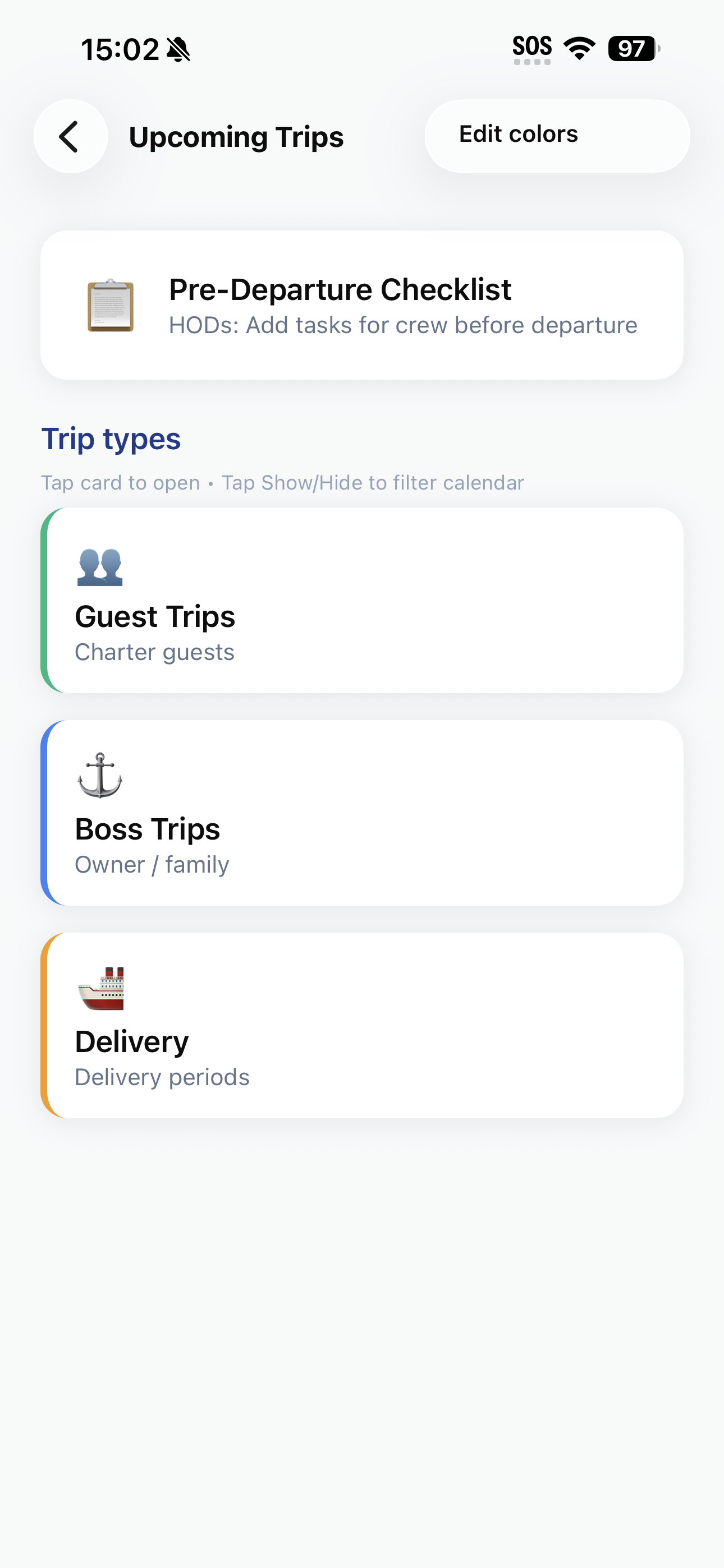 Trips screen